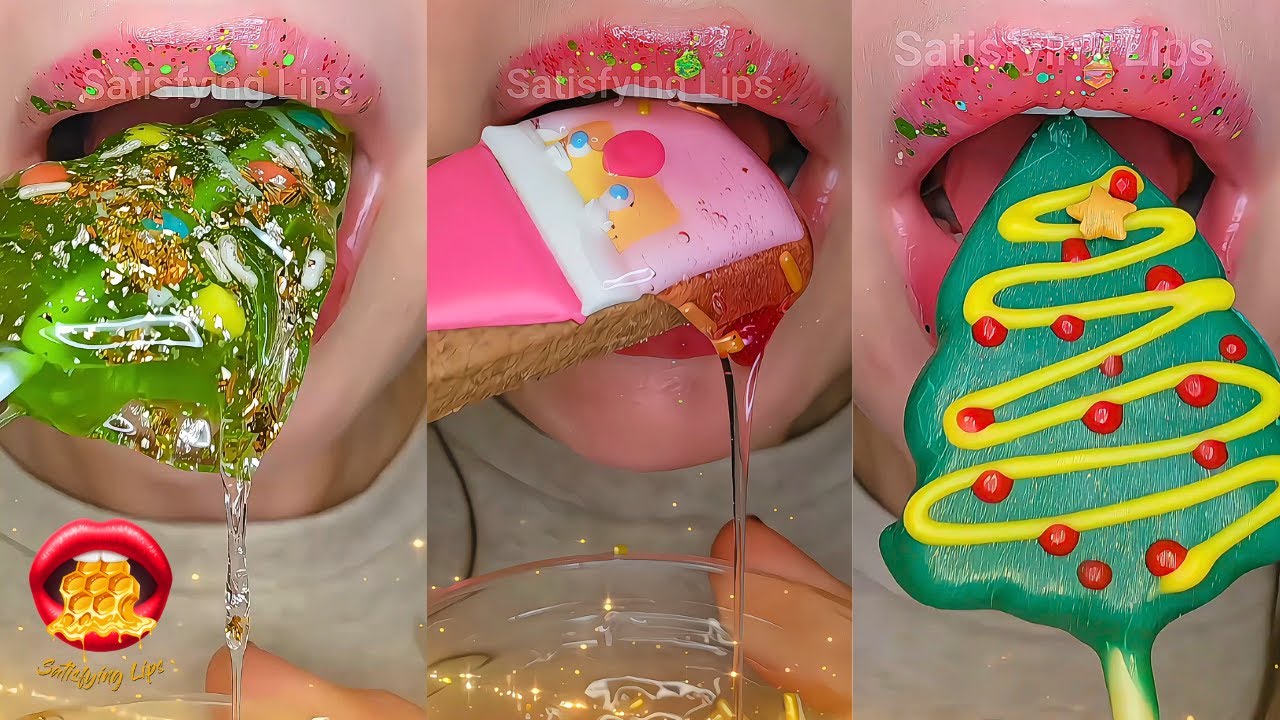 Happy Holidays Relaxing ASMR Satisfying Eating Emoji Food Challenge
