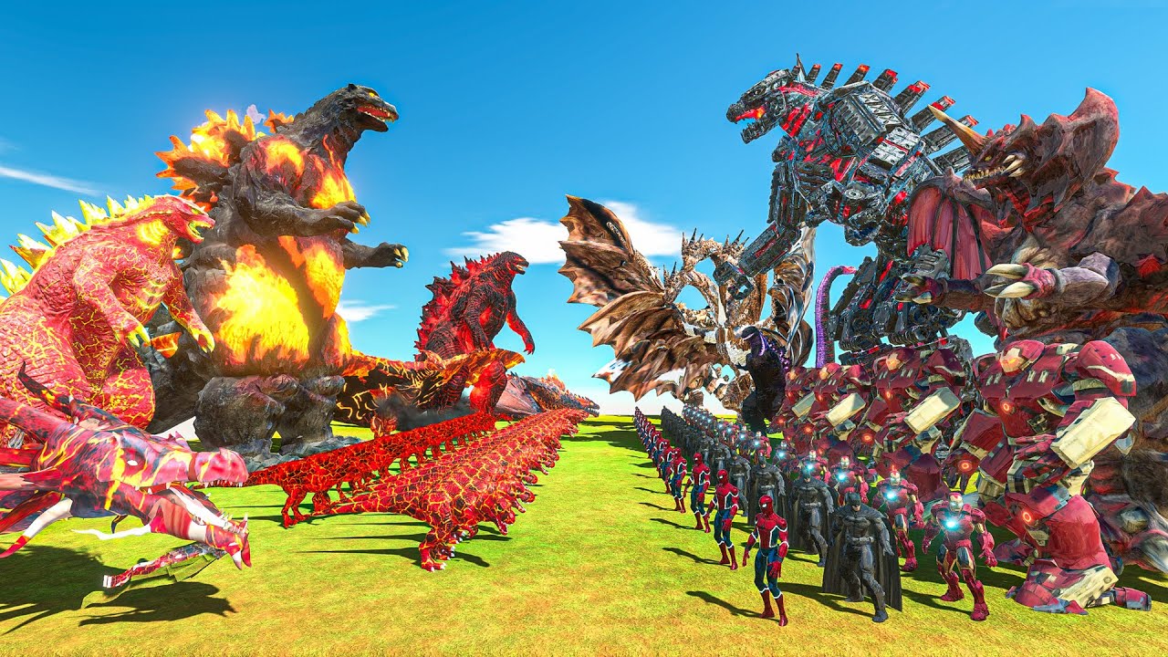 Team Fire + Burning Godzilla 1995 vs Mechagodzilla + Team Monsterverse Villains - ARBS