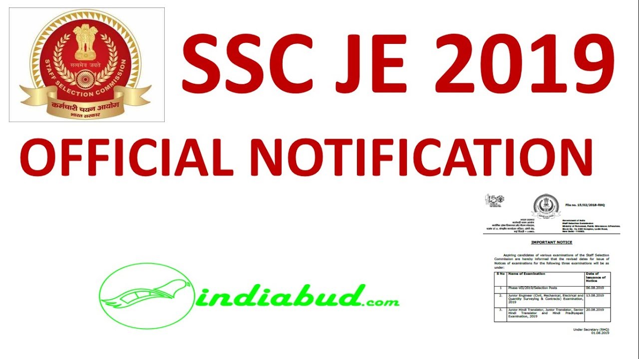SSC JE 2019 || OFFICIAL NOTIFICATION || Start from : 13-8-2019