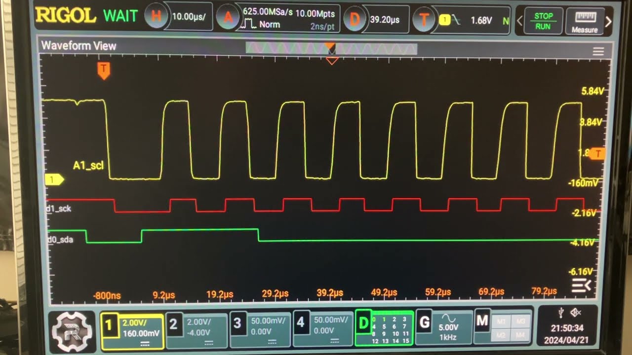 Rigol DHO924s I2C sampling with Logic Analyzer board