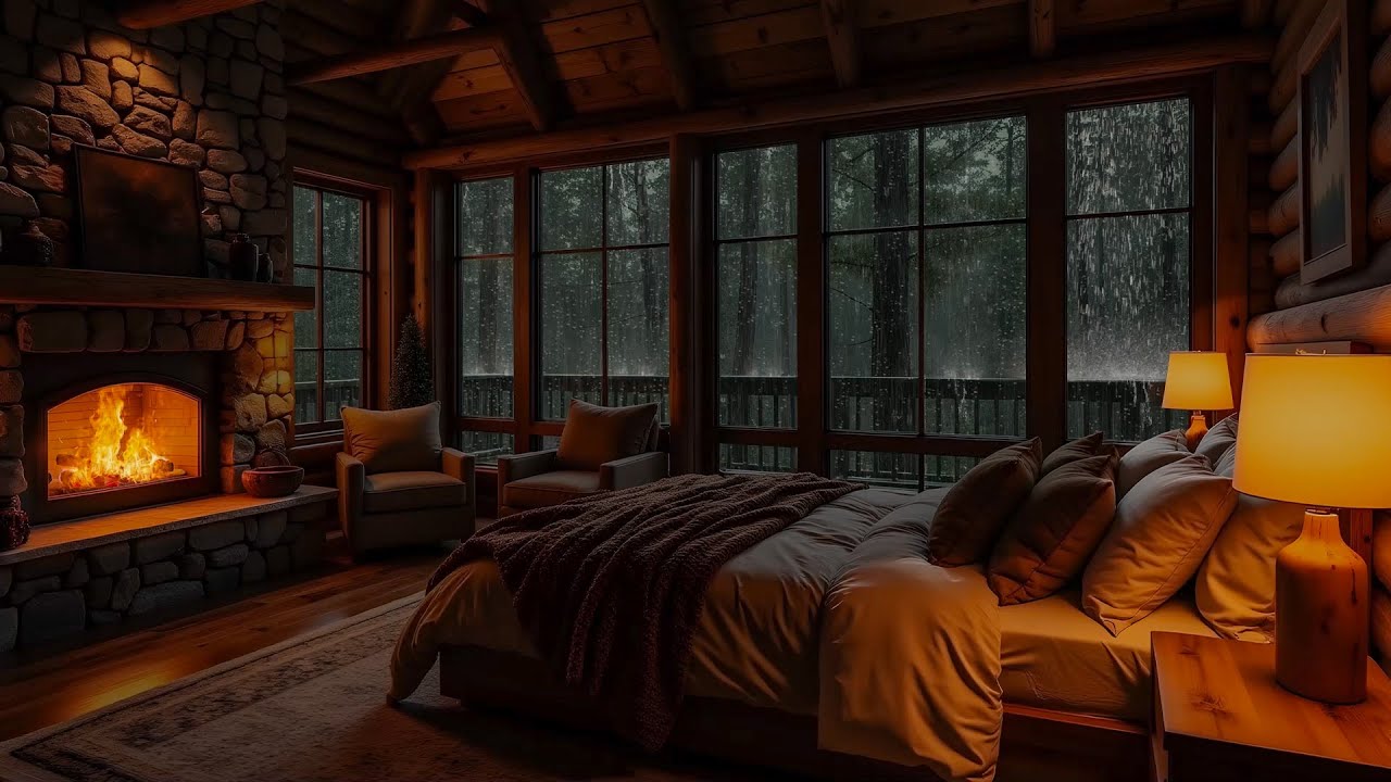 Rain, Thunder & Fireplace Ambience | Peaceful Sounds for Sleep, Relaxation, Anxiety Relief