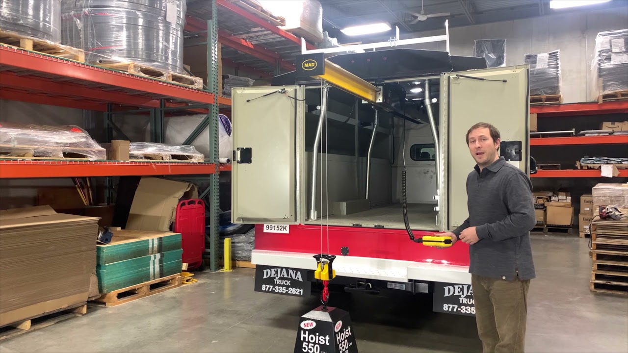MAD Hoist with 1,100lbs capacity. Ideal for cargo vans, service bodies, and box body applications
