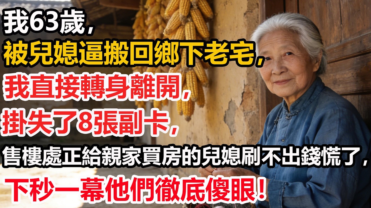 我63歲，被兒媳逼搬回鄉下老宅，我直接轉身離開，掛失了8張副卡，售樓處正給親家買房的兒媳刷不出錢慌了，下秒一幕他們徹底傻眼！