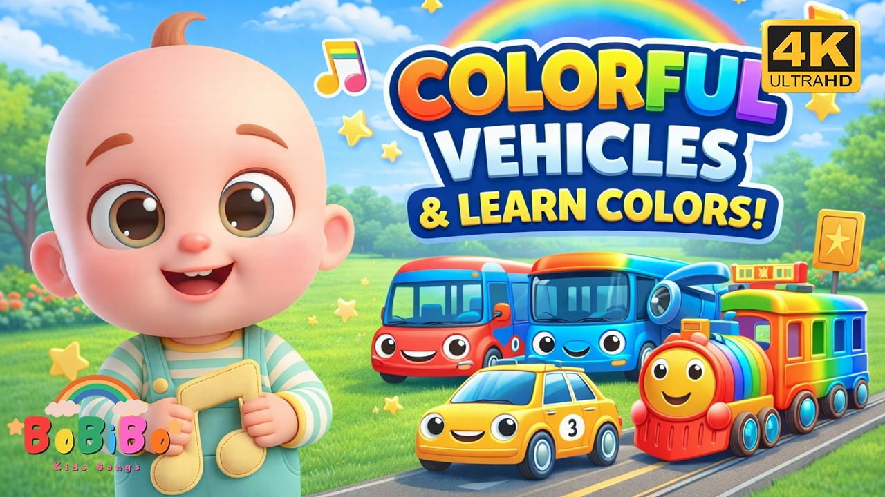 Colorful Cars, Buses & Trains! 🌈 Learn Colors Song for Kids | Vehicle Compilation
