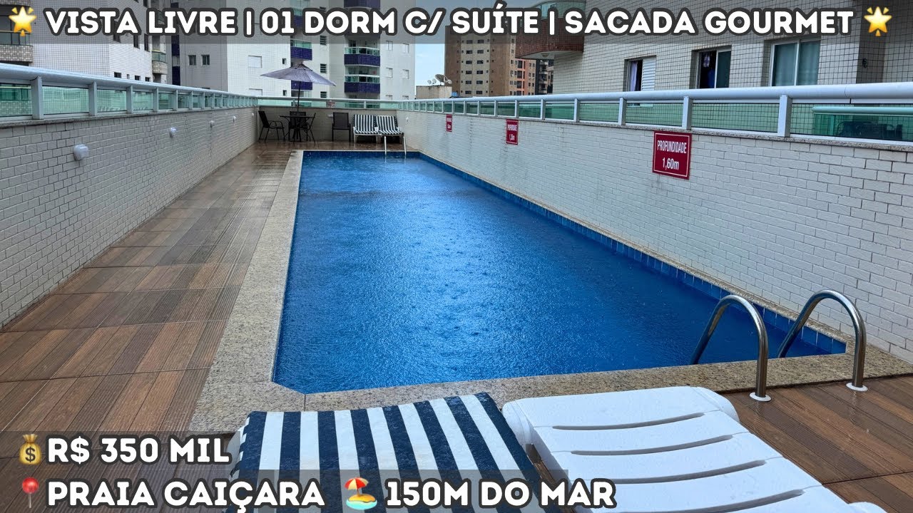 Apartamento Moderno a 150m da Praia no Coração do Caiçara 🏝️❤️ 01 Suíte + Lazer Completo 😱🏖️