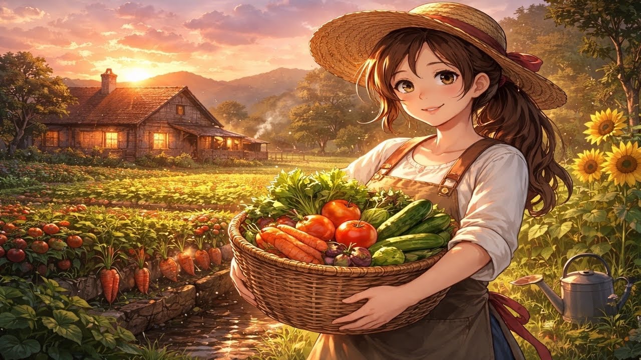 Country Life at Sunset  Harvesting Fresh Vegetables & Cozy Home Cooking (Ghibli Style)