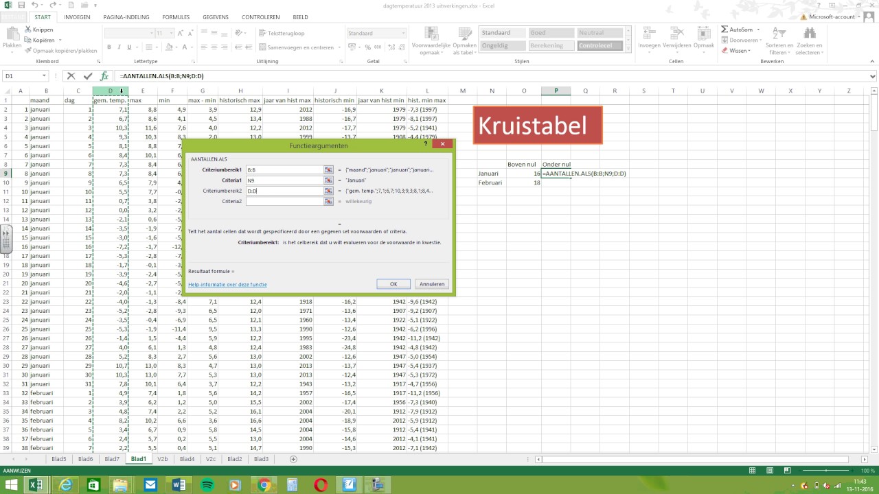 Kruistabel met functie aantallen als
