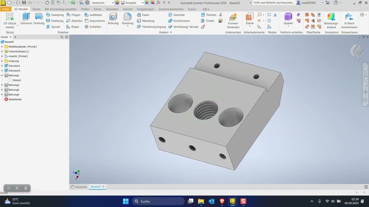 Bauteil Feste Spannbacke - Autodesk Inventor Prof. 2025 - Projekt Schraubstock