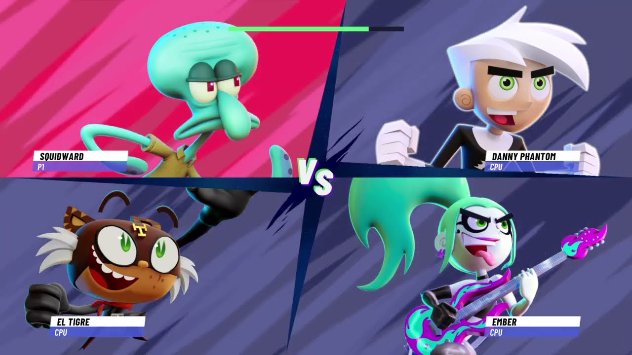 Nickelodeon All-Star Brawl 2| Squidward vs El tigre vs Ember vs Danny phantom