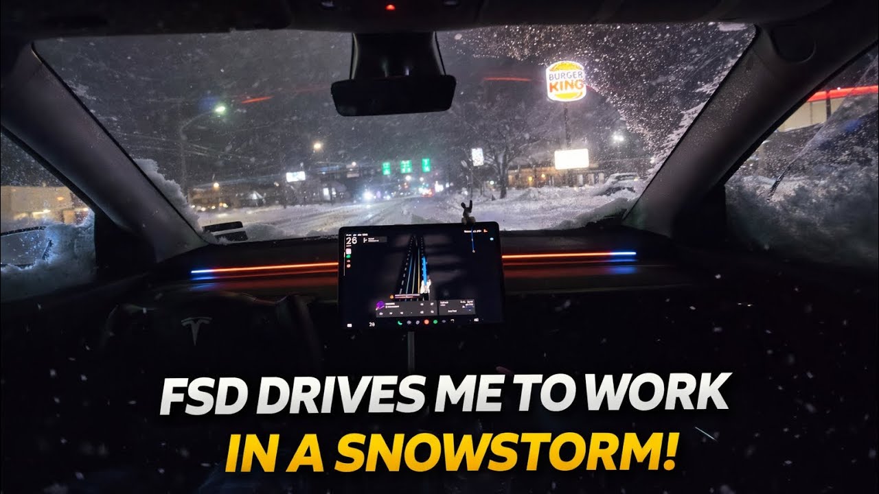 Tesla FSD Drives Me to Work in a Snowstorm — Winter Commute Test