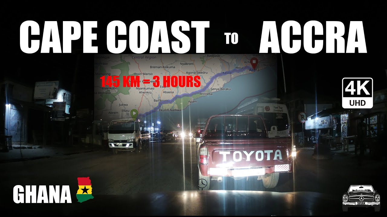 Cape Coast To Accra Road Travel At Night in Ghana 4K
