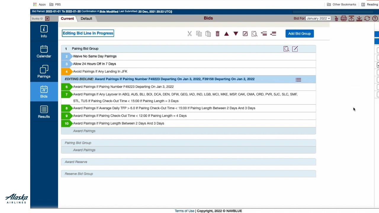 Pairing Number Departing On Bid Preference - How to add from Pairings Tab to Bids Tab