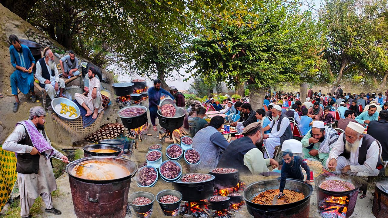 Traditional marriage ceremony in Afghanistan | Giant Kabuli Pulao prepared | Afghan village foods