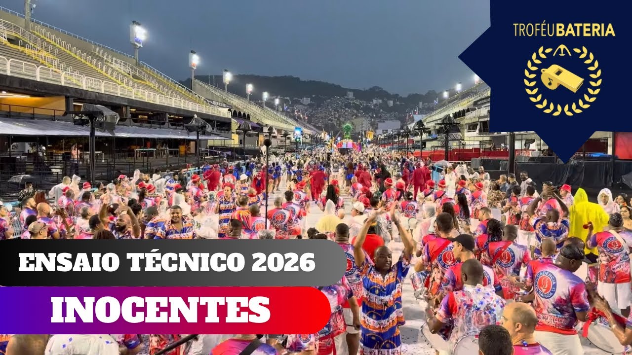 Bateria da Inocentes no ensaio técnico para o carnaval 2026