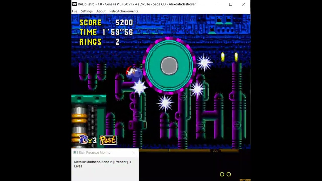 Sonic CD -- Metallic Madness Zone 2 Jet Lag challenge (11 time travels) -- 4'01''56