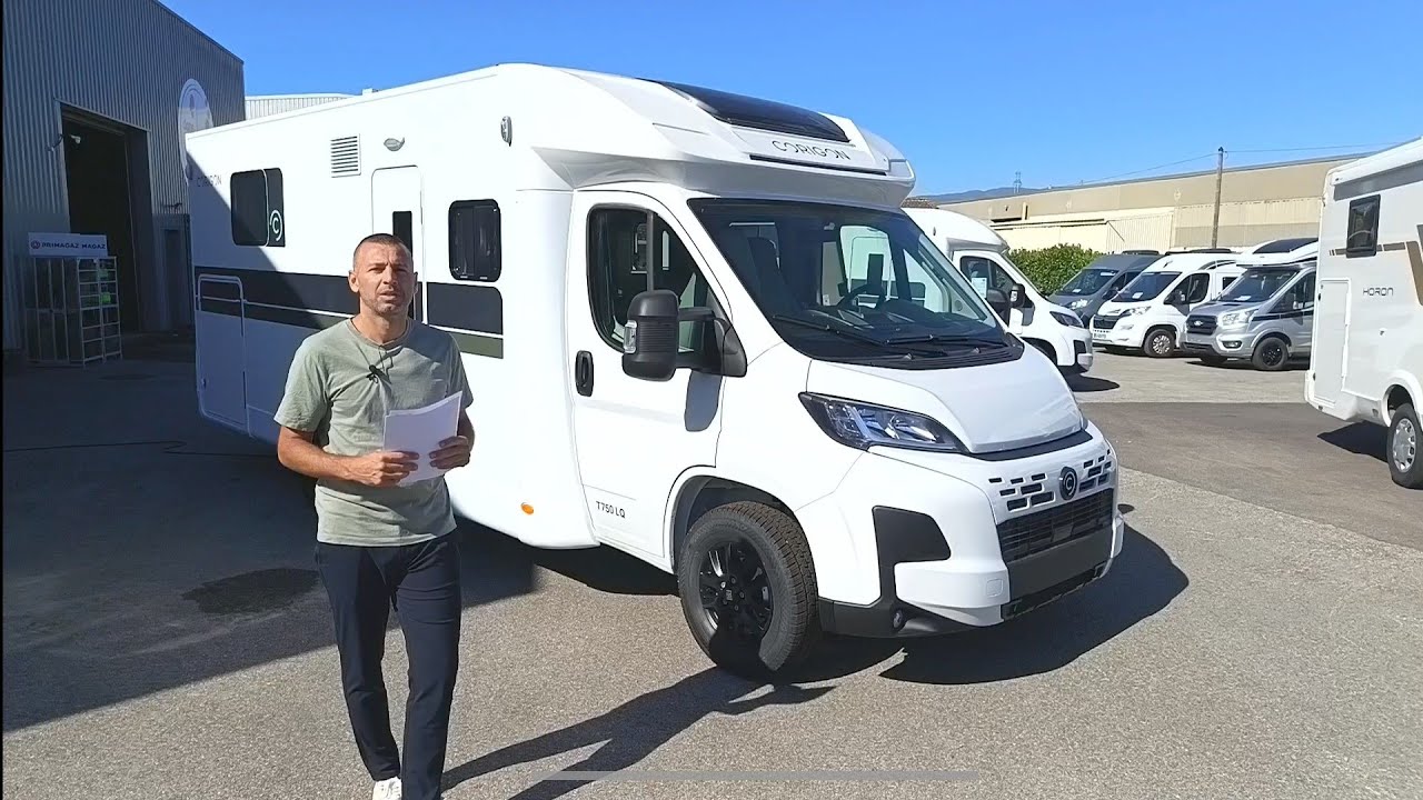 Présentation Camping-car Corigon groupe hymer. Lit central dinette face face. Camping car 38 Chanas