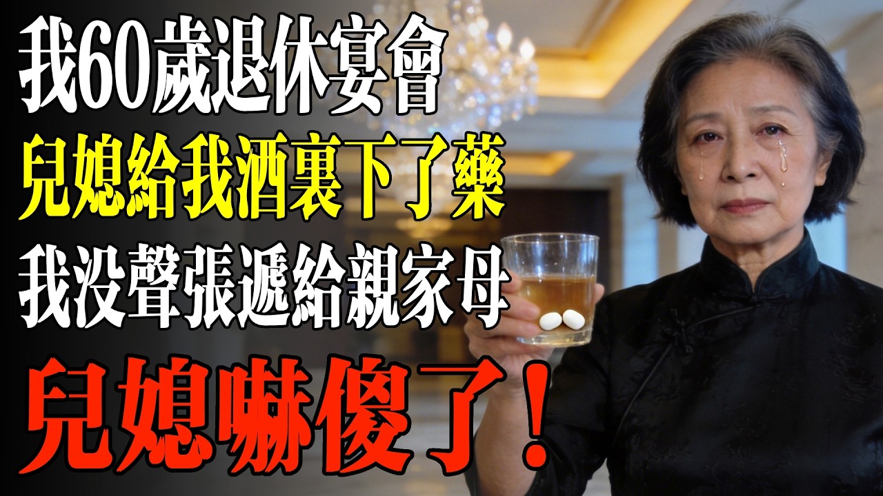 我60歲退休宴會，兒媳給我酒裏下了藥，我沒聲張遞給親家母，兒媳嚇傻了！#幸福 #人生 #故事 #老年 #退休後 #情感 #人生感悟 #養生 #哲理 #老年生活