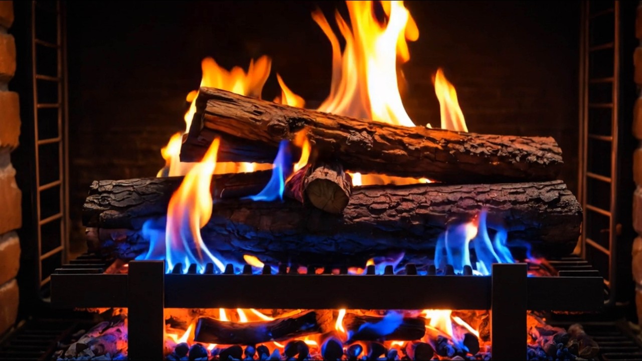 ❄️ Enjoy a Color-Contrasting Fireplace with Blue and Orange Flames for Relaxation