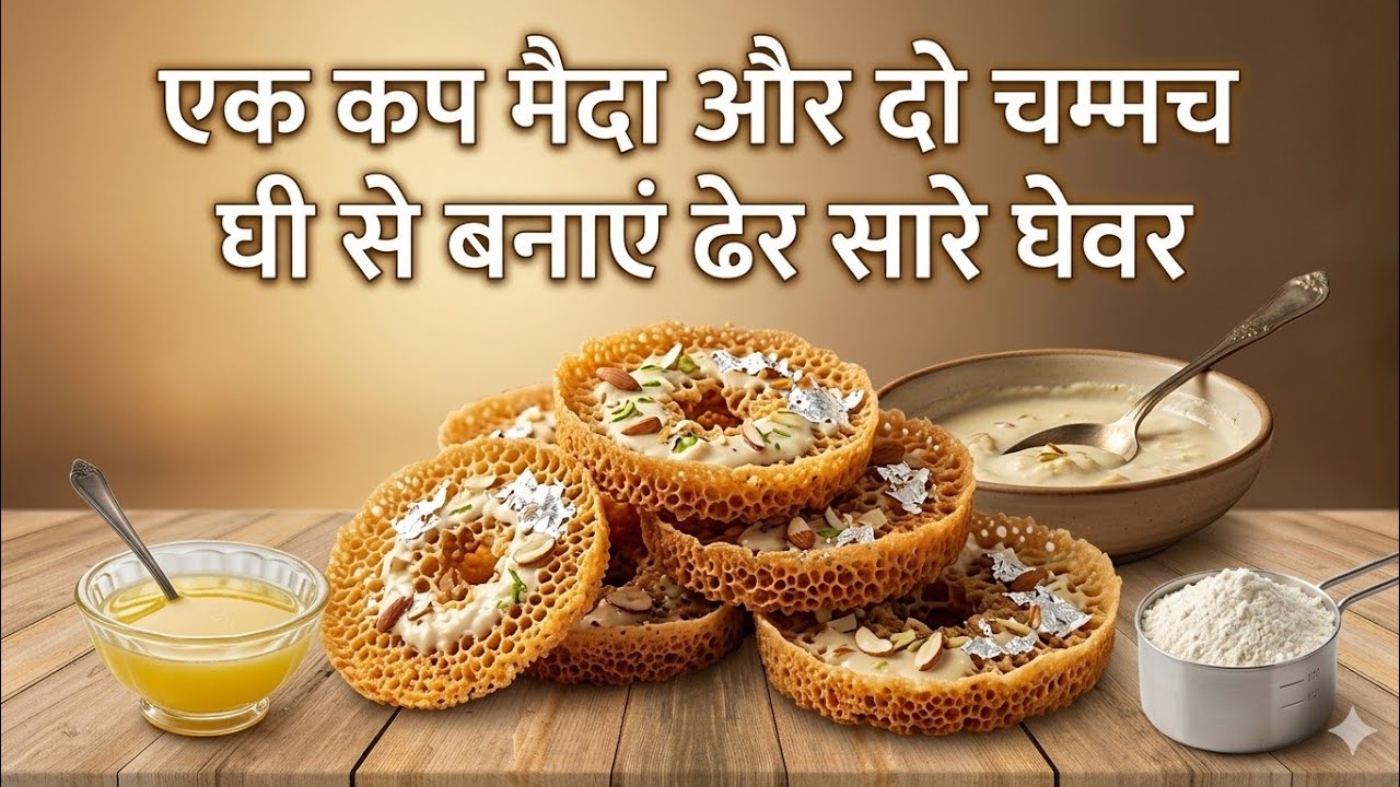 😱 Sirf 1 Cup Maida aur 2 Chammach Ghee! Banaye Halwai jaise dher saare Ghevar | Rabri Ghevar Recipe