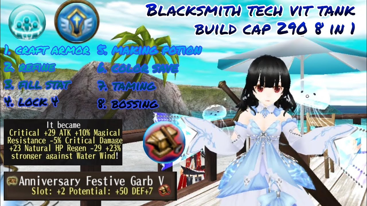 toram online - Blacksmith tech vit tank build cap 290 8 in 1 - Yusagi