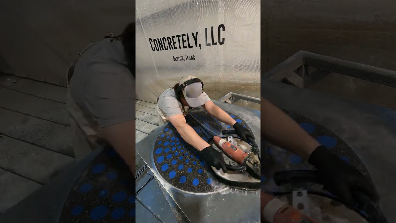 polishing concrete coffee table with inlay