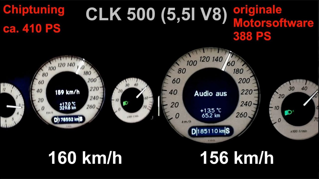 CLK 500 (A209) Vergleich Chiptuning vs originale Software, 100 - 200 km/h