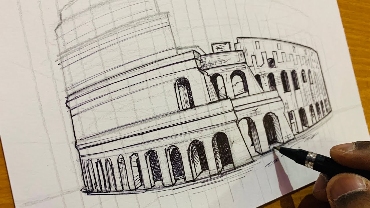 How to draw a colosseum | for Beginners | pen drawing |