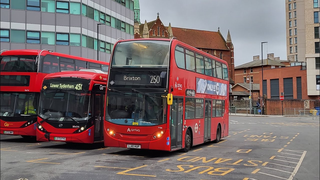 Full Route Visual. Route 250: Brixton - West Croydon | Enviro400 T136 LJ10 HUP