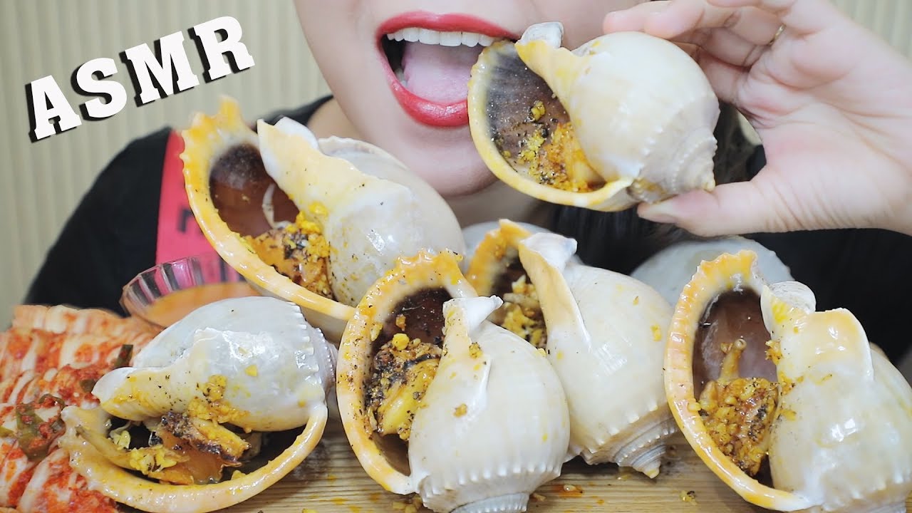 ASMR GRILLED GARLIC SNAILS WITH PEPPER AND GARLIC SAUCE , CHEWY EATING SOUNDS | LINH-ASMR