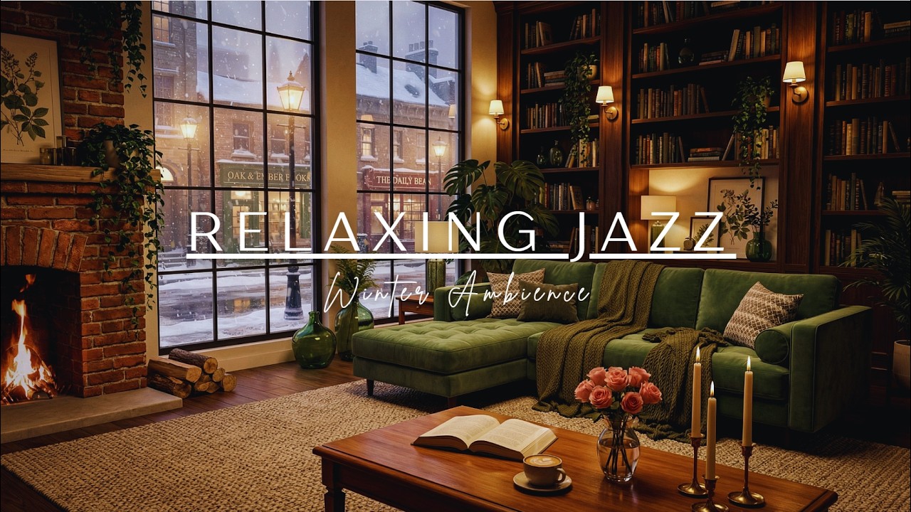 Cozy Cabin Jazz, Snowstorm, and Fireplace Sounds for Relaxation and Unwinding