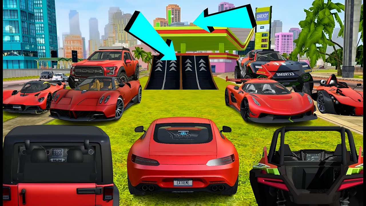 All Red Cars Stunts Through Ramp 1 Challenge // Extreme Car  Driving Simulator // Cars Gameplay