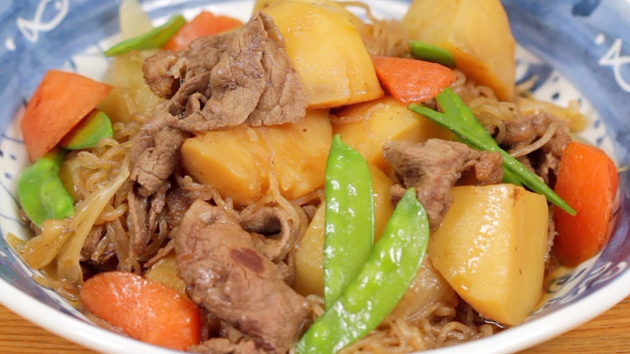 Рецепт никудзяга (говядина с картофелем, тушёные в бульоне даси на основе пикантного соевого соус...