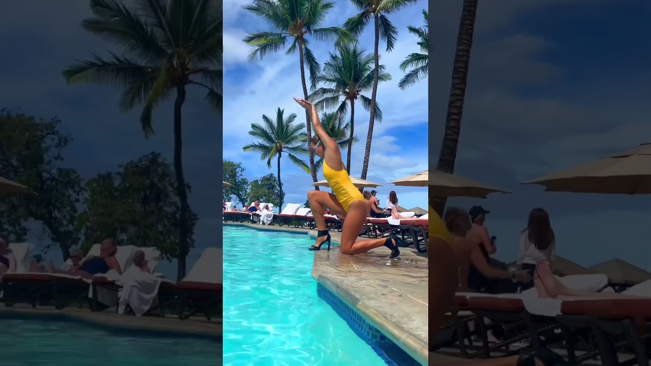Easy 4 STEPS how to DIVE in the pool with heels 👠😂 #pool #heels #swimming mermaid