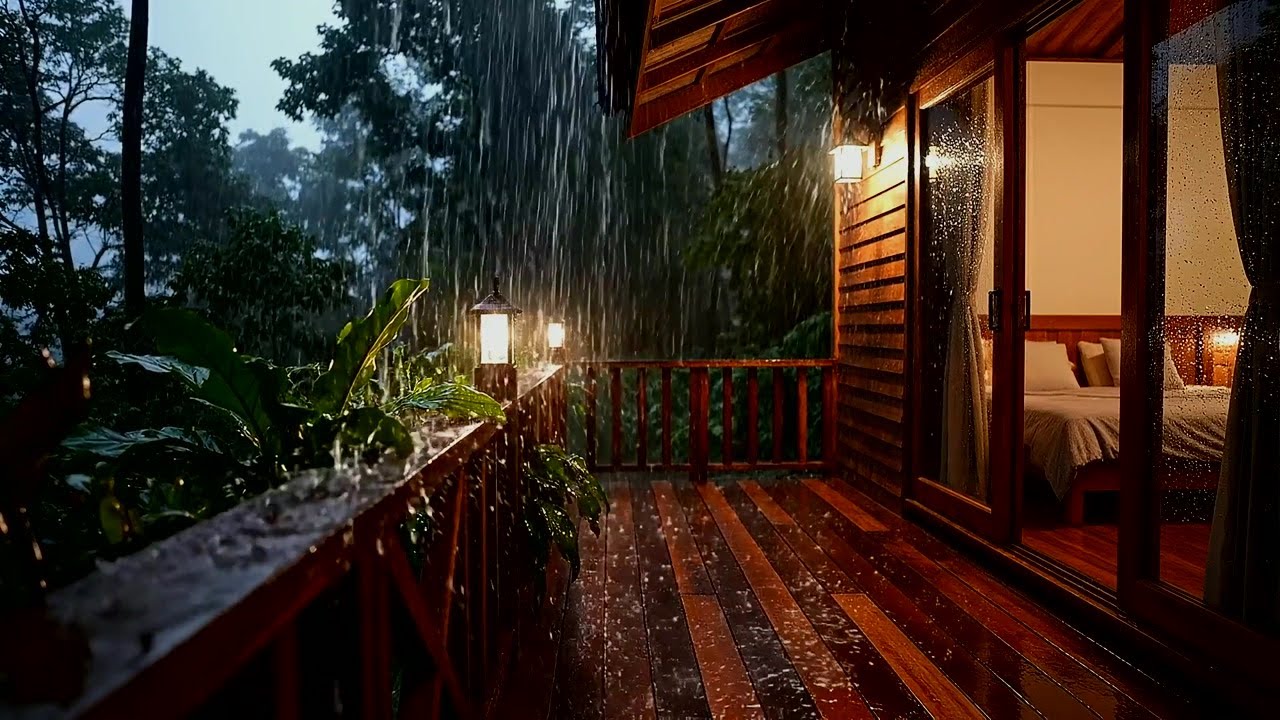 Night Rain White Noise for Sleeping Fast and Staying Asleep - Balcony Rain