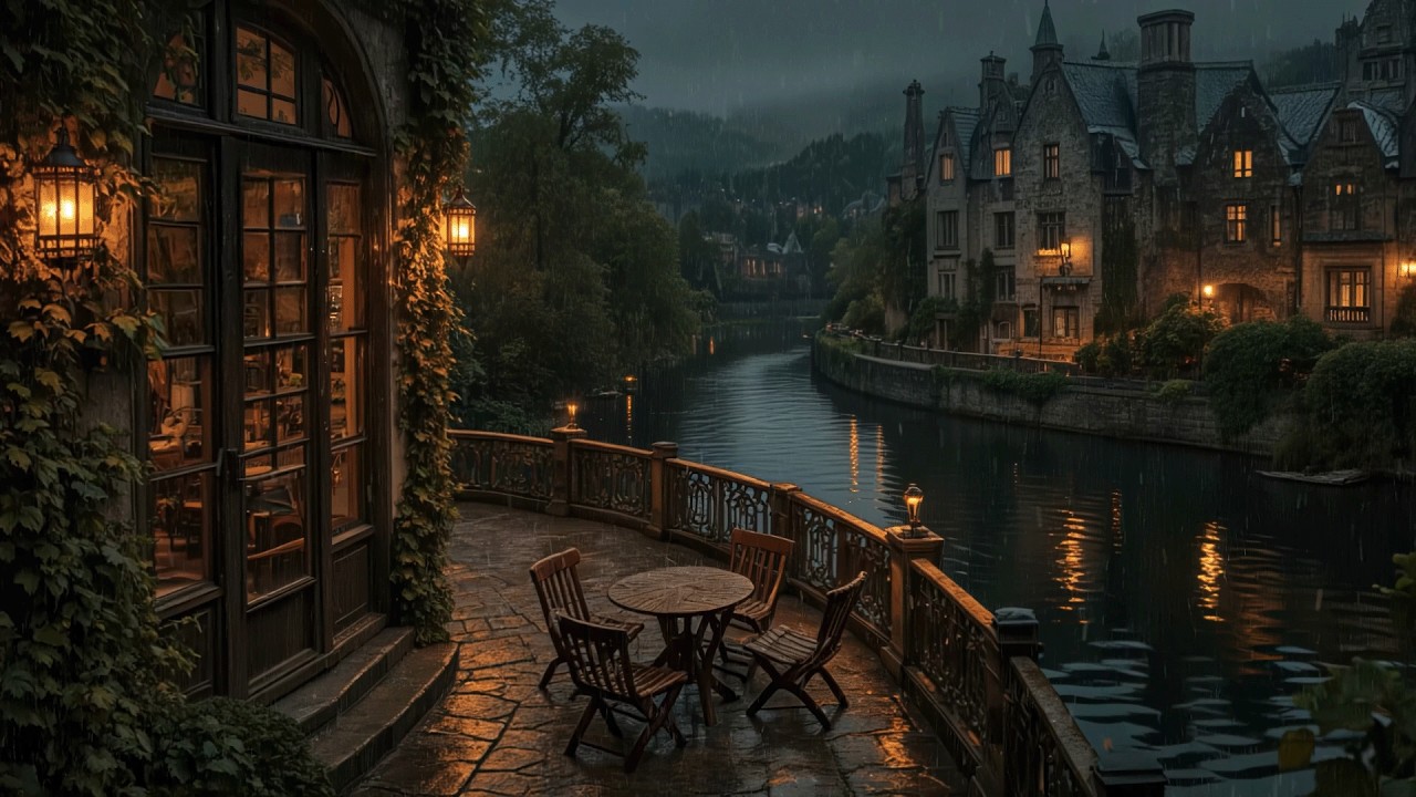 Rainfall Over an Old Riverside Manor Balcony |Dark Academia & Rain Ambience | Classical Playlist
