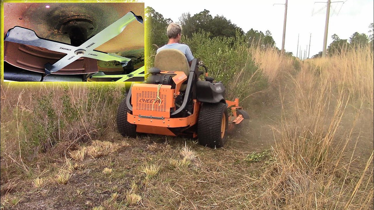 Mowing tall thick grass with Kavli Finisha X-treme blades! X blades - Awesome!!