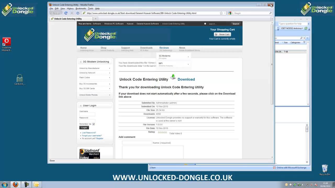 How to enter unlock code into a modem