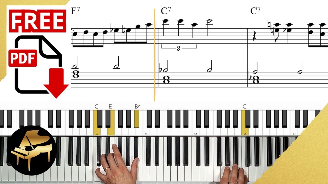 Slow 12 Bar Blues Piano in C major + Free Sheet