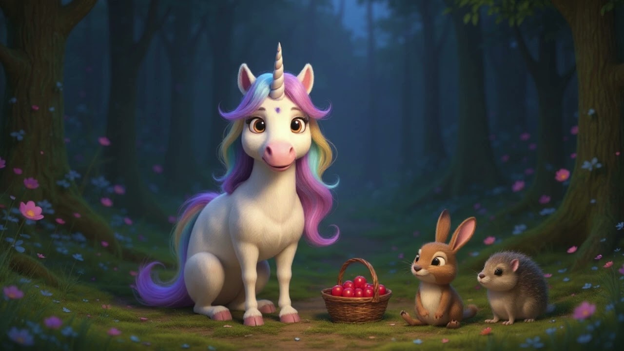 Einhorn Mila🦄und das Teilen im Wald 🌙 Ruhige Gute-Nacht-Geschichte f&uuml;r Kinder