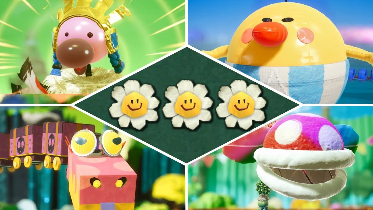 Yoshi's Crafted World - All Boss Challenges (All Smiley Flowers)