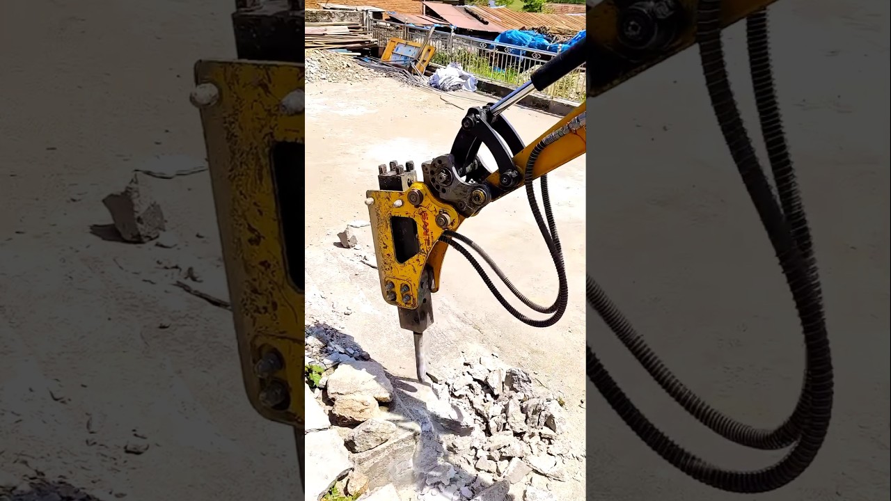 Breaking Concrete Using Mini Excavator and Hydraulic Breaker