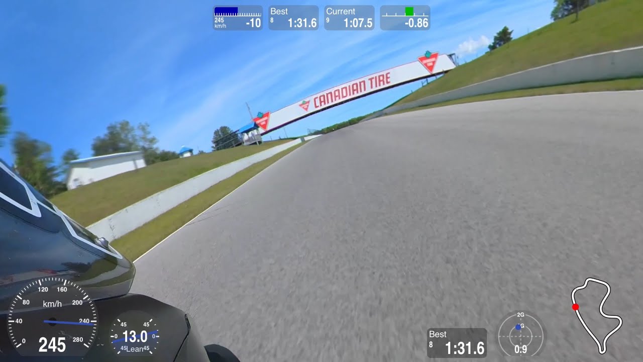Quick lap around CTMP. pro 6 Cycle track day. May 27 2025. 1:30.57
