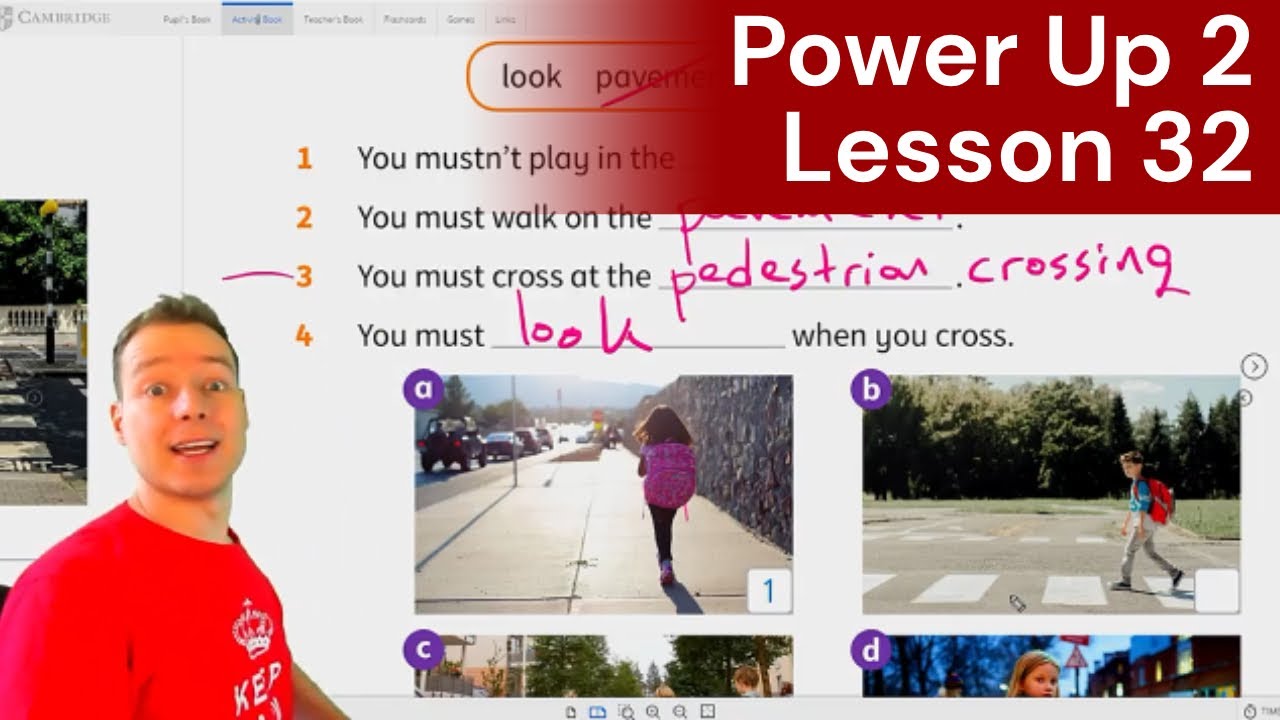 Street Safety Vocabulary in English | Power Up 2 Unit 8 Lesson 4 Around Town with Teacher AJ