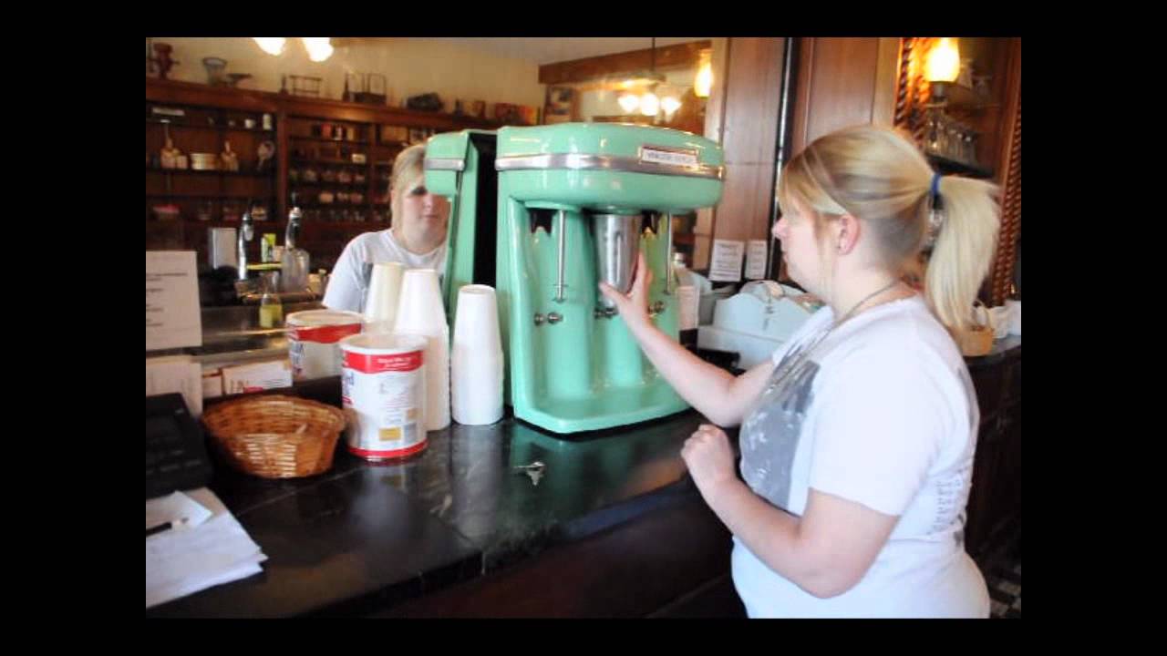 Making an old-fashioned milkshake at Potwins soda fountain in Topeka