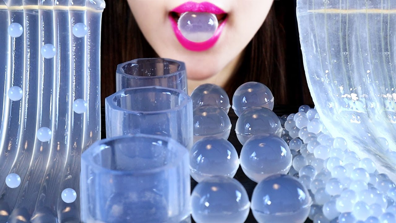ASMR WHITE DESSERT JELLY NOODLES CUP KYOHO JELLY POPPING BOBA ALOE VERA 젤리국수 쿄호젤리 알로에베라 컵 MUKBANG
