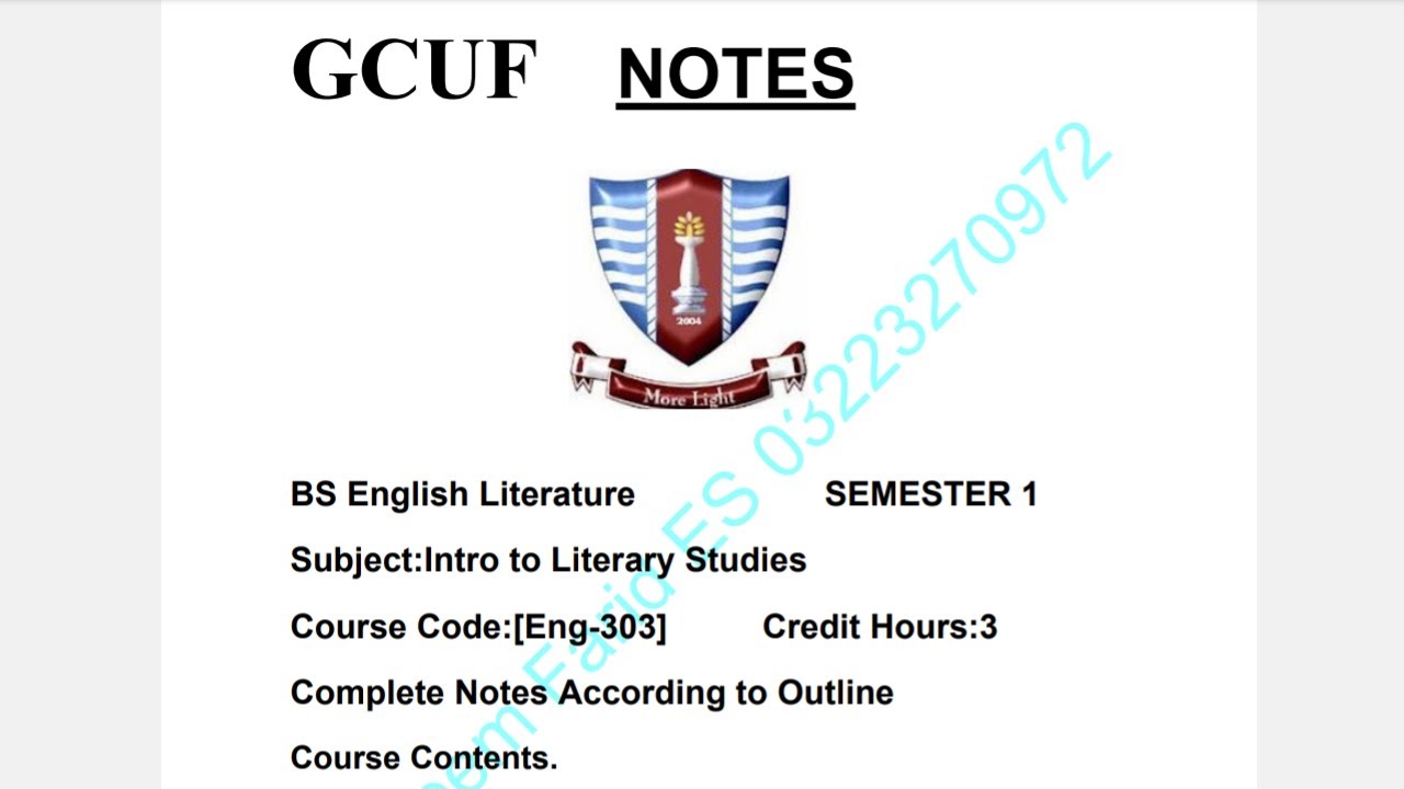 Eng-303~ Introduction to Literary Studies {New Course } Complete Notes According to Outline #gcuf 