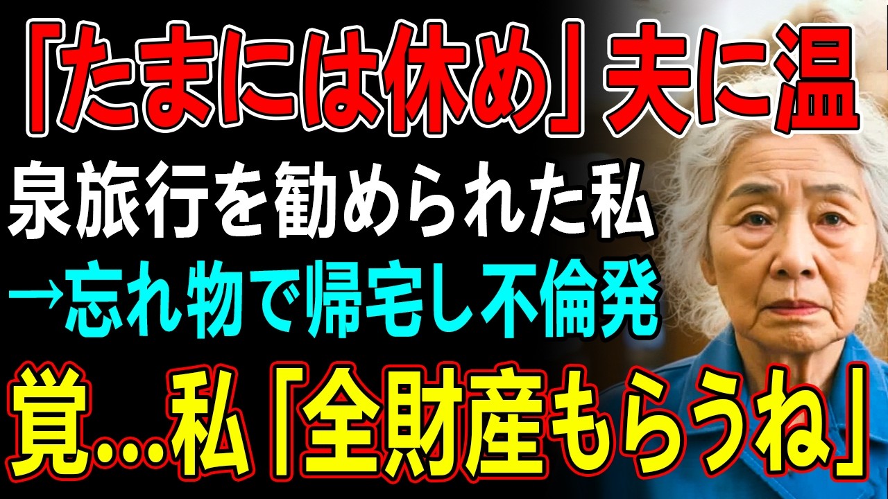 「たまには休め」夫に温泉旅行を勧められた私→忘れ物で帰宅し不倫発覚...私「全財産もらうね」