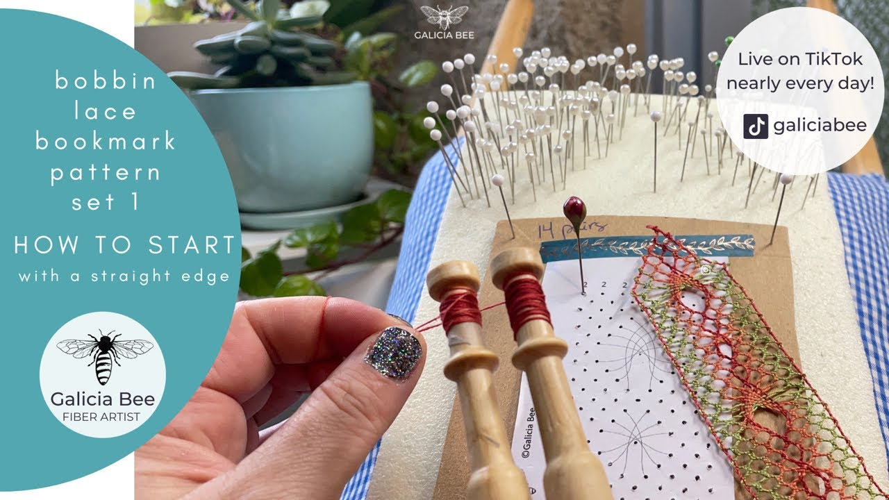 How to start a bobbin lace bookmark with a straight edge - Galicia Bee bookmark patterns set 1