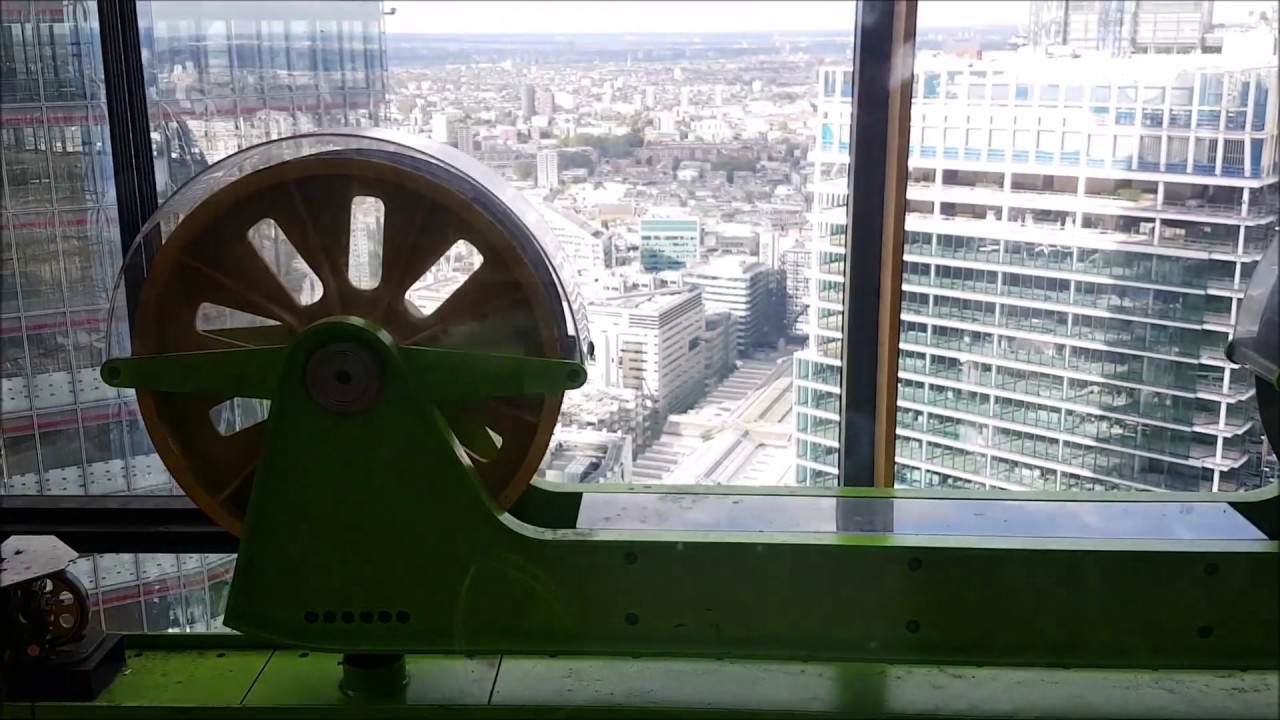 View of counterweights of Kone (8m/s) lift/elevator @ The Leadenhall Building