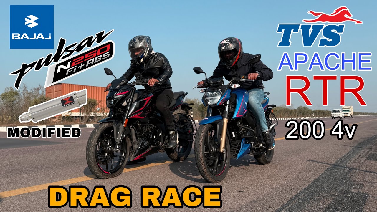 BAJAJ PULSAR N250 MODIFIED VS TVS APACHE RTR 200 4V [ DRAG RACE  ]